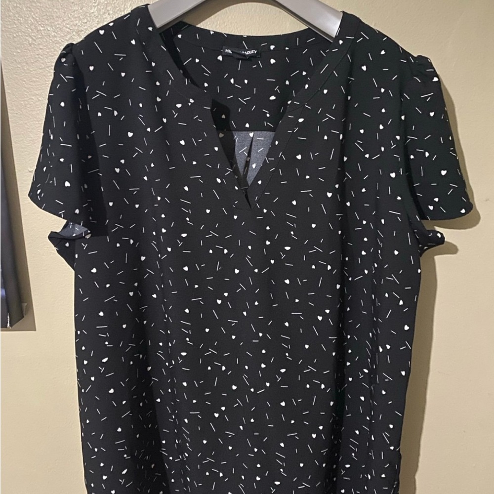 Hilary Radley Black Top with White Patterns